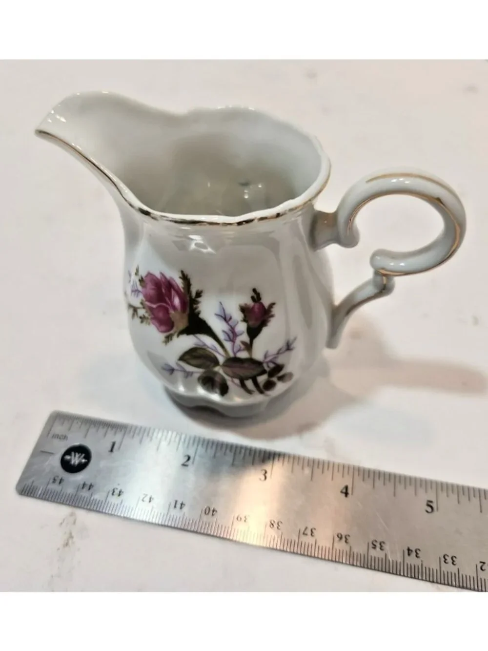 Vintage Rose Pattern Porcelain Creamer Made in Japan Gold Trim